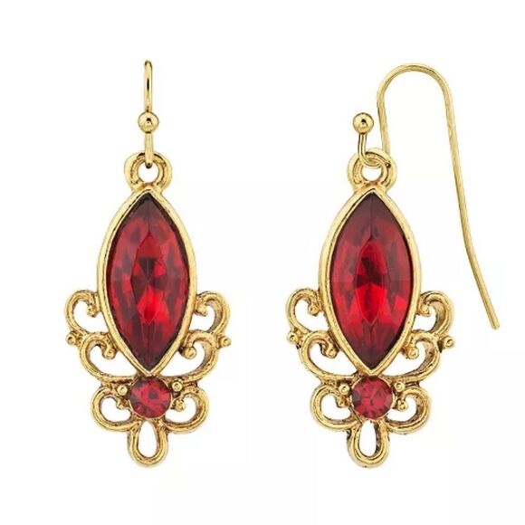1928 Elegant Gold and Red Earrings - Picture 1 of 4